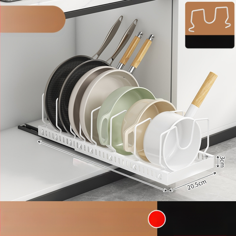 Ράφι αποθήκευσης καπακιού κουζίνας, ρυθμιζόμενος χώρος για κατσαρόλες, ράφι για κατσαρόλες, ντουλάπι πάγκου, συρόμενη βάση αποθήκευσης πιάτων