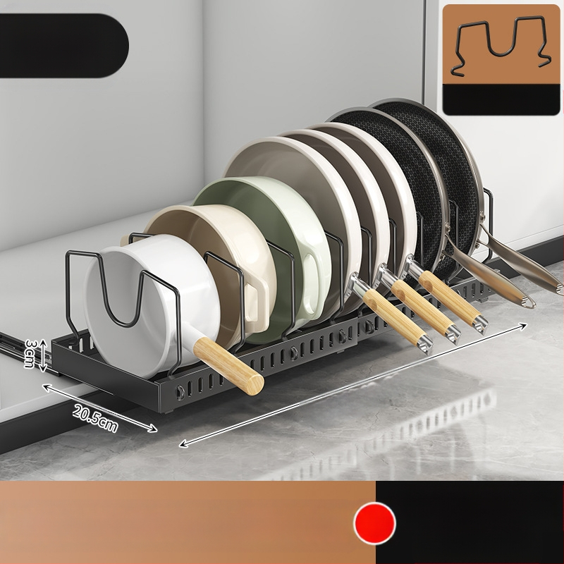 Ράφι αποθήκευσης καπακιού κουζίνας, ρυθμιζόμενος χώρος για κατσαρόλες, ράφι για κατσαρόλες, ντουλάπι πάγκου, συρόμενη βάση αποθήκευσης πιάτων