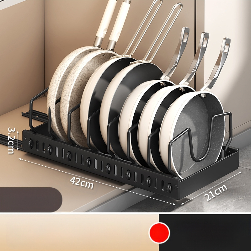Ράφι αποθήκευσης καπακιού κουζίνας, ρυθμιζόμενος χώρος για κατσαρόλες, ράφι για κατσαρόλες, ντουλάπι πάγκου, συρόμενη βάση αποθήκευσης πιάτων