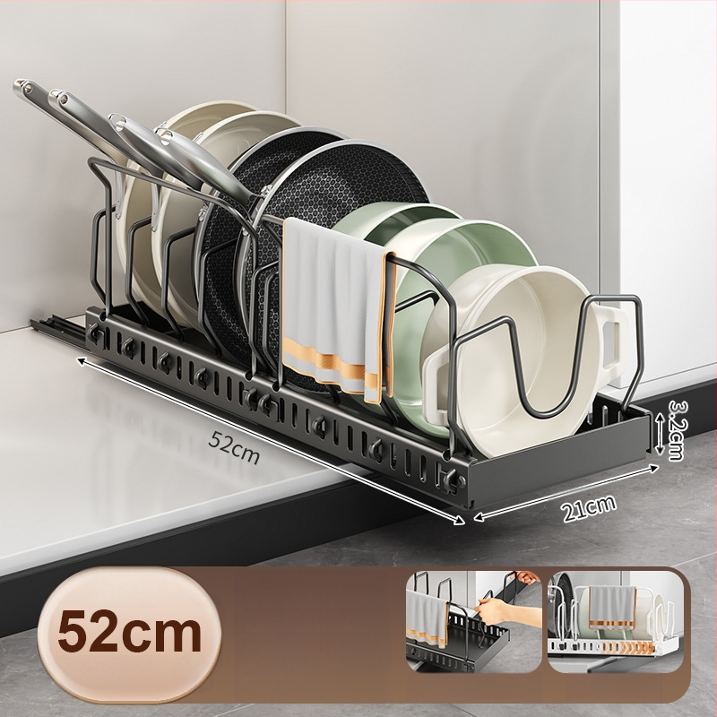 Ράφι αποθήκευσης καπακιού κουζίνας, ρυθμιζόμενος χώρος για κατσαρόλες, ράφι για κατσαρόλες, ντουλάπι πάγκου, συρόμενη βάση αποθήκευσης πιάτων