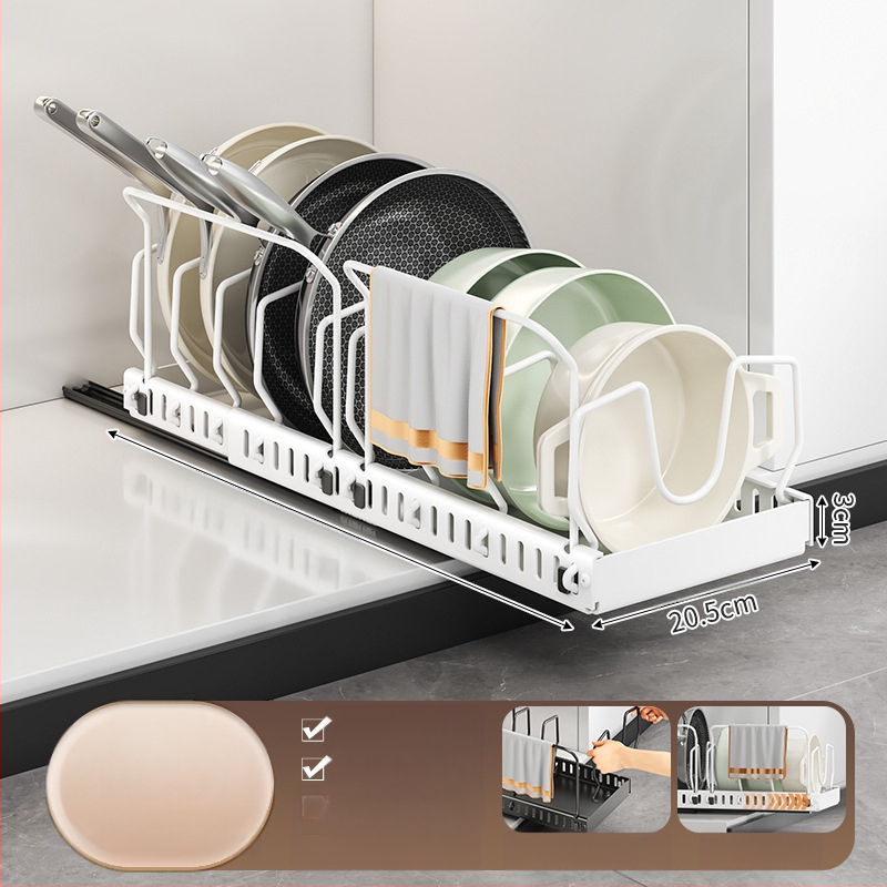 Ράφι αποθήκευσης καπακιού κουζίνας, ρυθμιζόμενος χώρος για κατσαρόλες, ράφι για κατσαρόλες, ντουλάπι πάγκου, συρόμενη βάση αποθήκευσης πιάτων