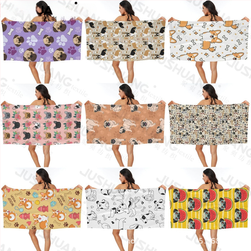 Šunų paplūdimio rankšluostis, vonios rankšluostis, didmeninė prekyba, mikropluošto, skaitmeninė spauda, nešiojamas, greitai džiūstantis, sugeriantis, „Amazon Hiptone Cross“.