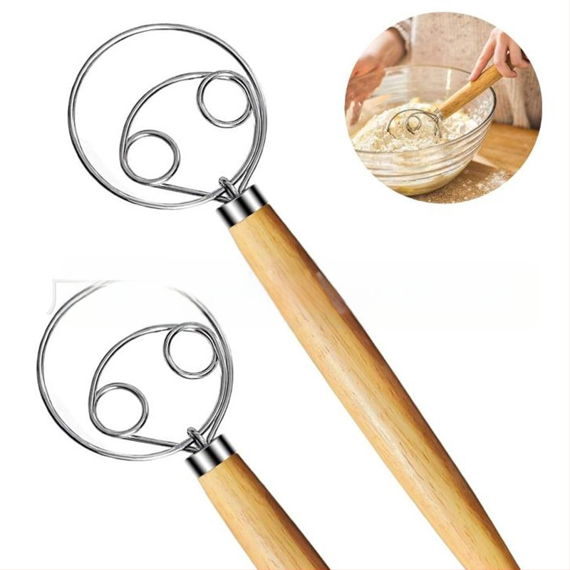 Tarpvalstybinis naujas ąžuolo rankenos plekšnių miltų maišytuvas tešlos maišytuvas nerūdijančio plieno ritės kiaušinių plakimo įrankis