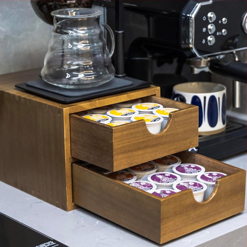 Medinis stalčius kavos kapsulių laikymo dėžutė ištraukiamas arbatos maišelis arbatos rinkinio laikymo lentynėlė padalintas kavos aparato pagrindas
