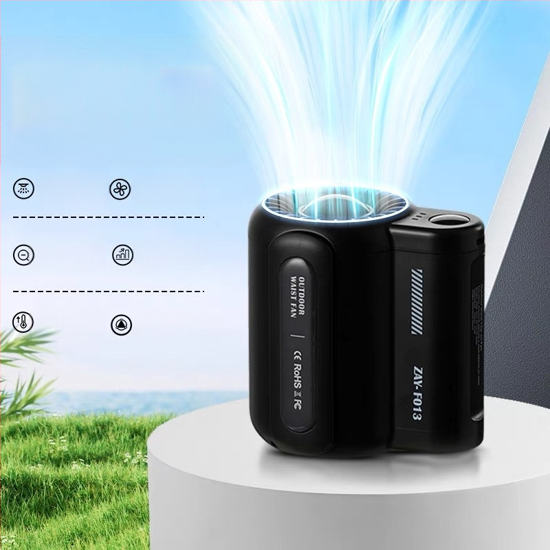 Lauko statybvietės pakabinamas juosmens ventiliatorius su USB įkrovimu ir greitojo pristatymo motociklininku, pakabinamas ant kaklo ir įkraunamas lobių ventiliatorius