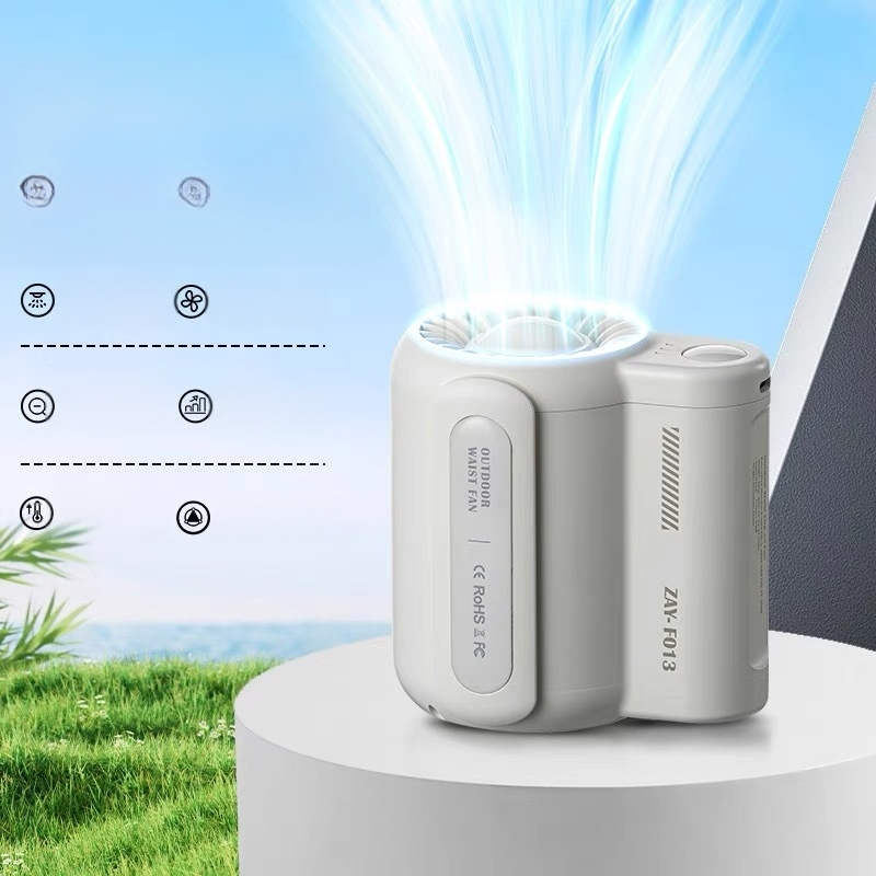 Lauko statybvietės pakabinamas juosmens ventiliatorius su USB įkrovimu ir greitojo pristatymo motociklininku, pakabinamas ant kaklo ir įkraunamas lobių ventiliatorius