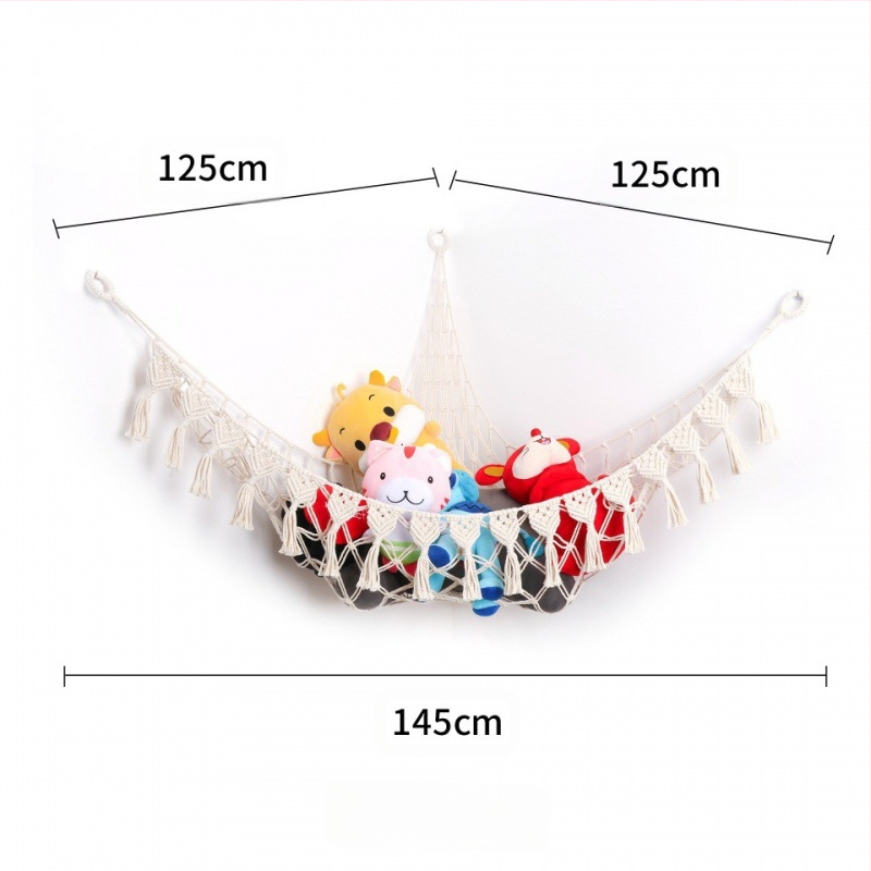 Мрежа за съхранение на кукли в ъгъла, триъгълна люлка, хамак, мрежа с джоб, ръчно тъкано памучно въже, декорация за стената