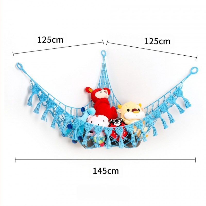 Мрежа за съхранение на кукли в ъгъла, триъгълна люлка, хамак, мрежа с джоб, ръчно тъкано памучно въже, декорация за стената