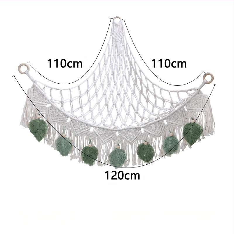 Мрежа за съхранение на кукли в ъгъла, триъгълна люлка, хамак, мрежа с джоб, ръчно тъкано памучно въже, декорация за стената