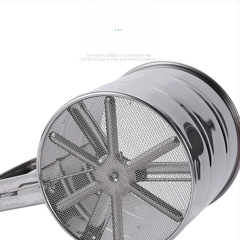 Rankinis pusiau automatinis miltų sijotuvas, skirtas kepti miltus vietoje, nerūdijančio plieno miltų sijotuvas, filtro puodelio tipo, rankinio slėgio tipo