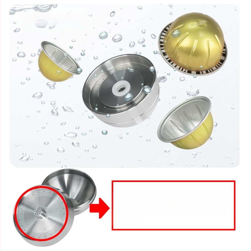 Suderinama su „Nespresso Vertuo“ nerūdijančio plieno kavos kapsule. „Pasidaryk pats“ perdirbamas kavos kapsulės korpusas.