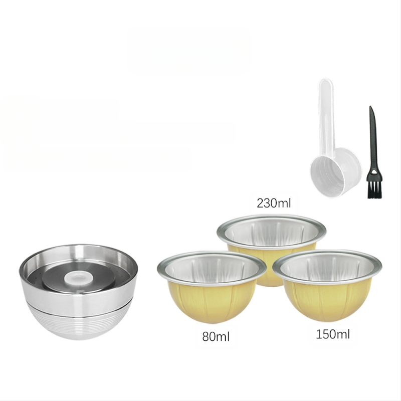 Suderinama su „Nespresso Vertuo“ nerūdijančio plieno kavos kapsule. „Pasidaryk pats“ perdirbamas kavos kapsulės korpusas.