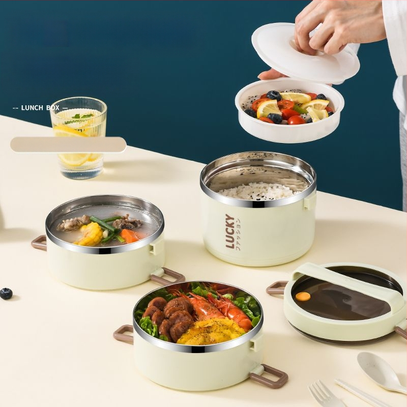 Nerūdijančio plieno pietų dėžutė su termoizoliacija, pietų dėžutė su dangteliu biuro darbuotojams, termoizoliacinis kibiras studentams, stilinga, spalvinga pietų dėžutė su ryžiais