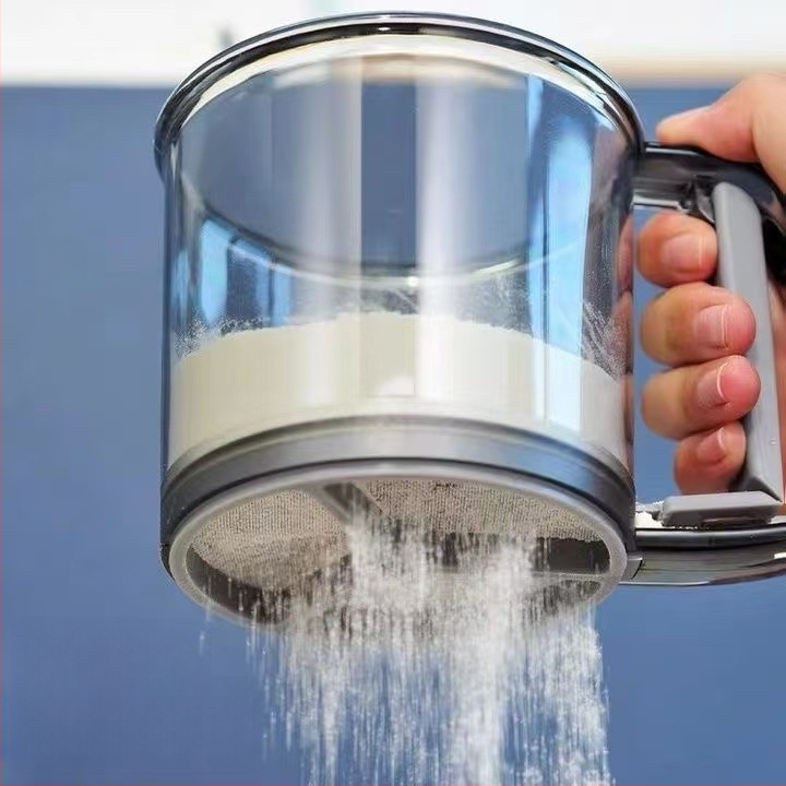 Naujas itin smulkus rankinis pusiau automatinis sijotuvas miltams, buitinis filtro sietelis, kepimo įrankio miltelių nuotėkio sietelis