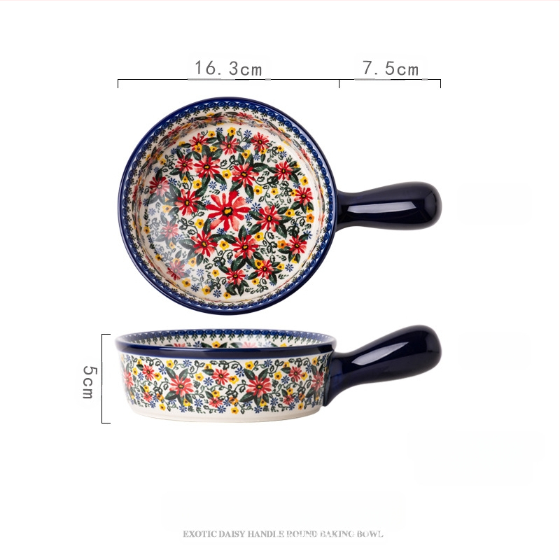 Lenkiško keraminio dubenėlio su rankena buitinė lėkštė kepimo dubenėlis su dviguba ausimi sriubos dubenėlis salotoms greito paruošimo makaronų dubenėlis retro stalo įrankiai „Amazon“