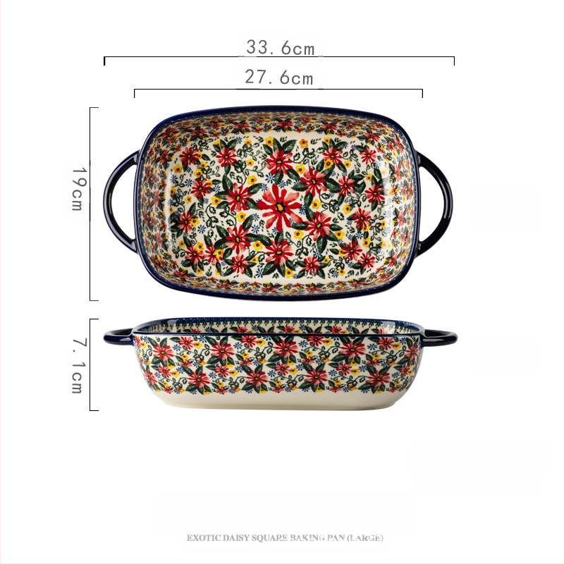 Lenkiško keraminio dubenėlio su rankena buitinė lėkštė kepimo dubenėlis su dviguba ausimi sriubos dubenėlis salotoms greito paruošimo makaronų dubenėlis retro stalo įrankiai „Amazon“