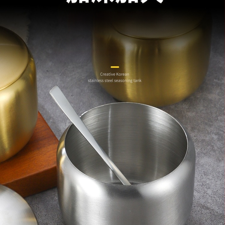 Korėjietiško stiliaus nerūdijančio plieno prieskonių buteliukas, virtuvės čili, sojų padažo indelis, druskos indelis su šaukštu, prieskonių dėžutė, kūrybingas auksinis indelis