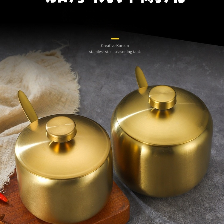 Korėjietiško stiliaus nerūdijančio plieno prieskonių buteliukas, virtuvės čili, sojų padažo indelis, druskos indelis su šaukštu, prieskonių dėžutė, kūrybingas auksinis indelis
