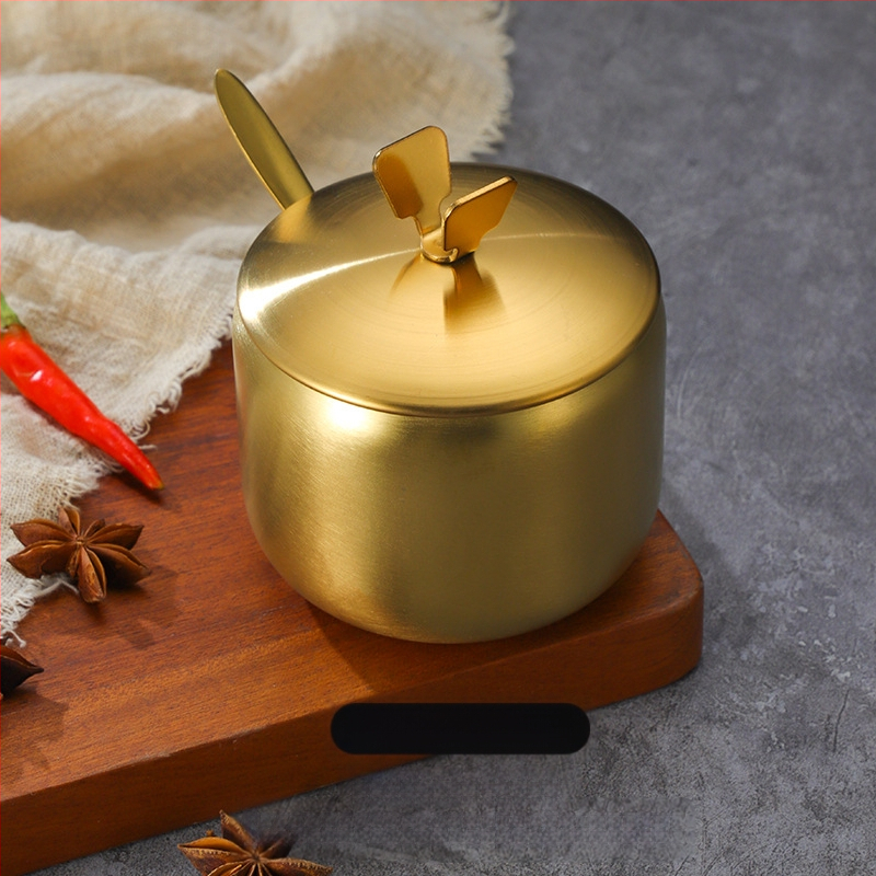 Korėjietiško stiliaus nerūdijančio plieno prieskonių buteliukas, virtuvės čili, sojų padažo indelis, druskos indelis su šaukštu, prieskonių dėžutė, kūrybingas auksinis indelis