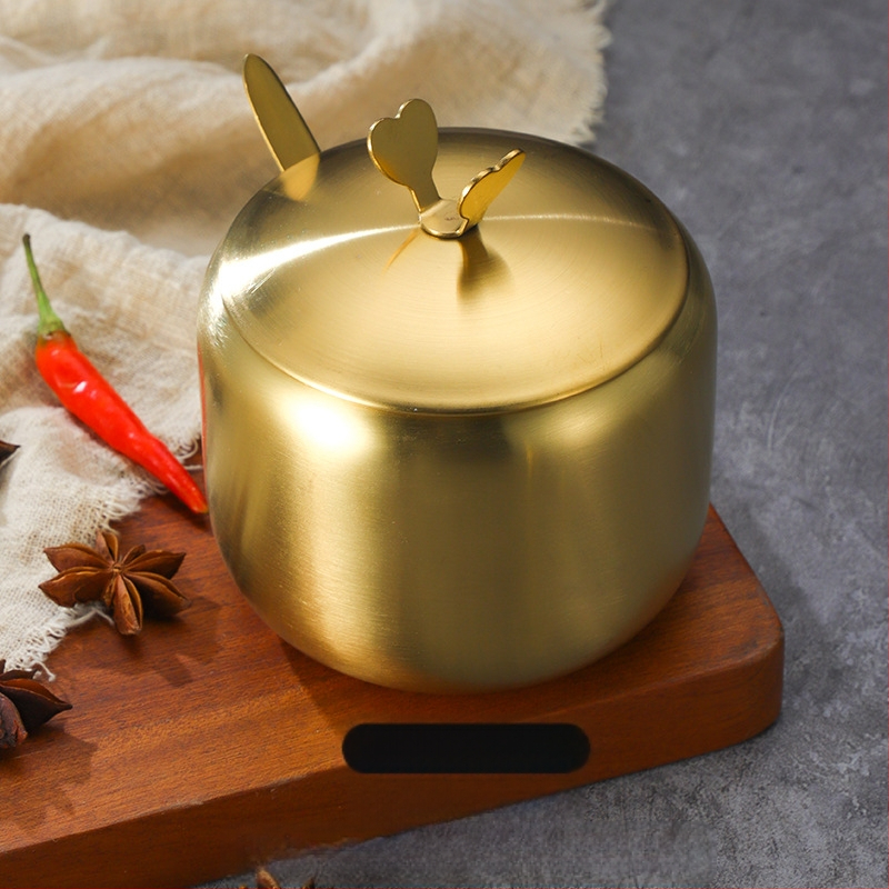 Korėjietiško stiliaus nerūdijančio plieno prieskonių buteliukas, virtuvės čili, sojų padažo indelis, druskos indelis su šaukštu, prieskonių dėžutė, kūrybingas auksinis indelis