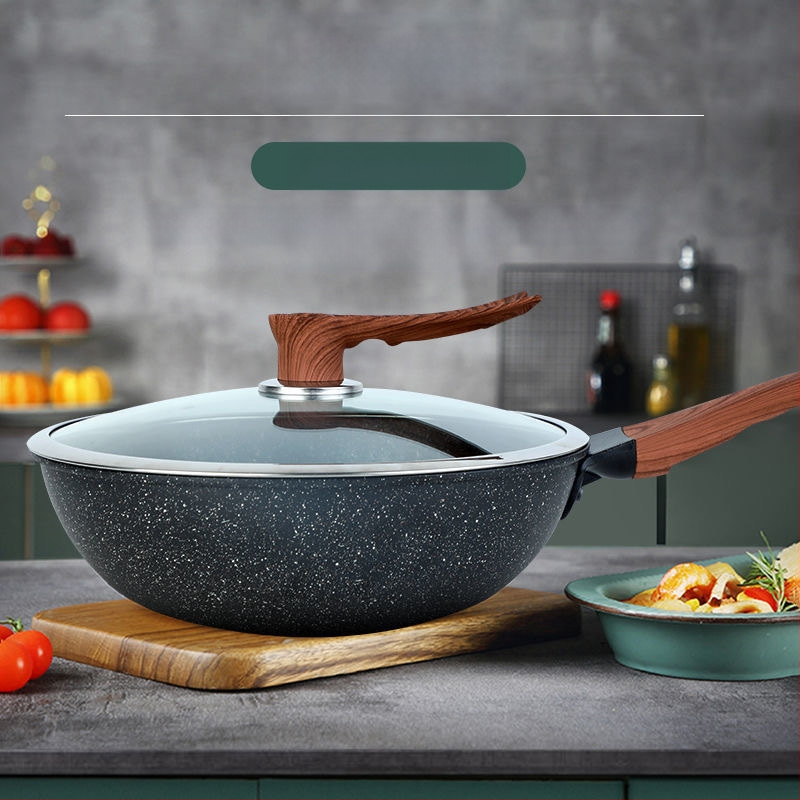 Meditsiinilise kivi mittenakkuva praepanni otse tehasest koduseks kasutamiseks, väiksema õliauruga, lame praepann, raudpann