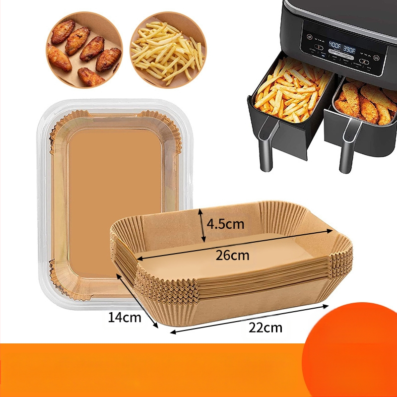 Ristkülikukujuline topeltpott õhufritüür, ristkülikukujuline õhufritüür, paberist kauss, Ninja topeltpott, pärgamentpaber, silikoonõliga küpsetuspaber