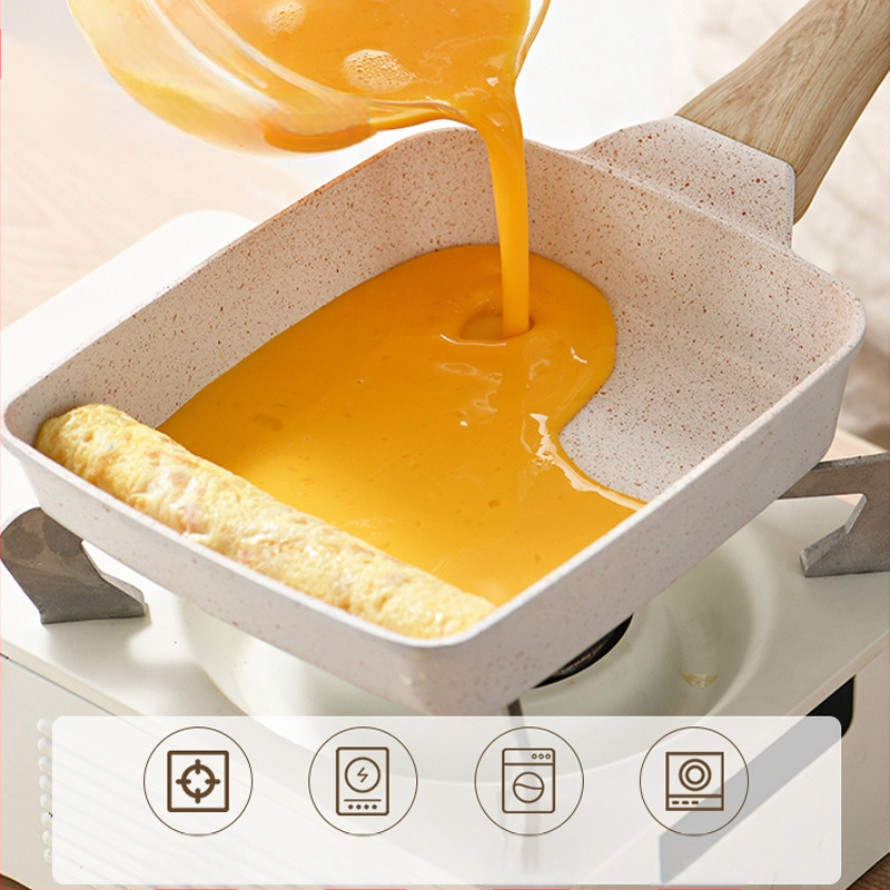 Tiršto kiaušinio kepimo medicininio akmens kvadratinė mini kepsnio keptuvė pusryčiams, japoniška „Tamagoyaki“ keptuvė su nepridegančia keptuve