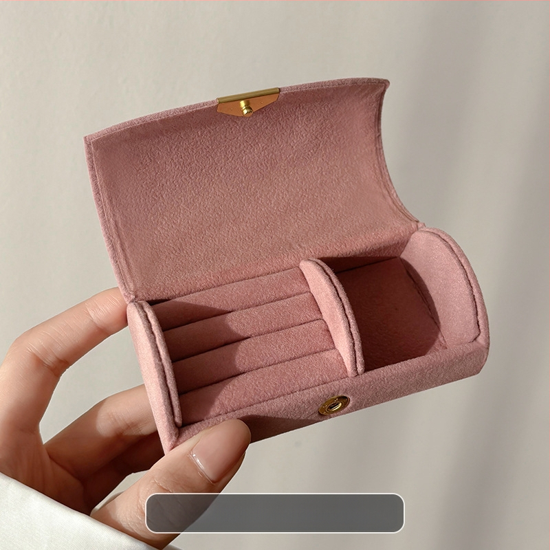 Изящна преносима мини кутия за съхранение на бижута, дамска пътна антиоксидационна пръстен бижута лека луксозна фланелена кутия за бижута