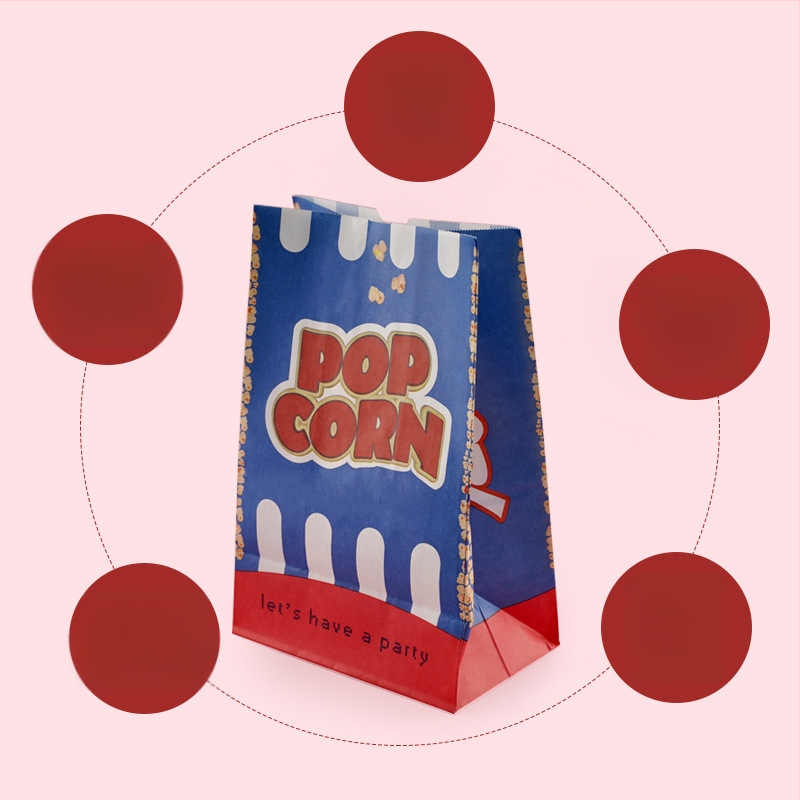 Filmu popkorna papīra maisiņš piknika ballītes popkorna maisiņš sabiezināts eļļas necaurlaidīgs pārklāts kraftpapīra maisiņš pārtikas iepakojuma maisiņš