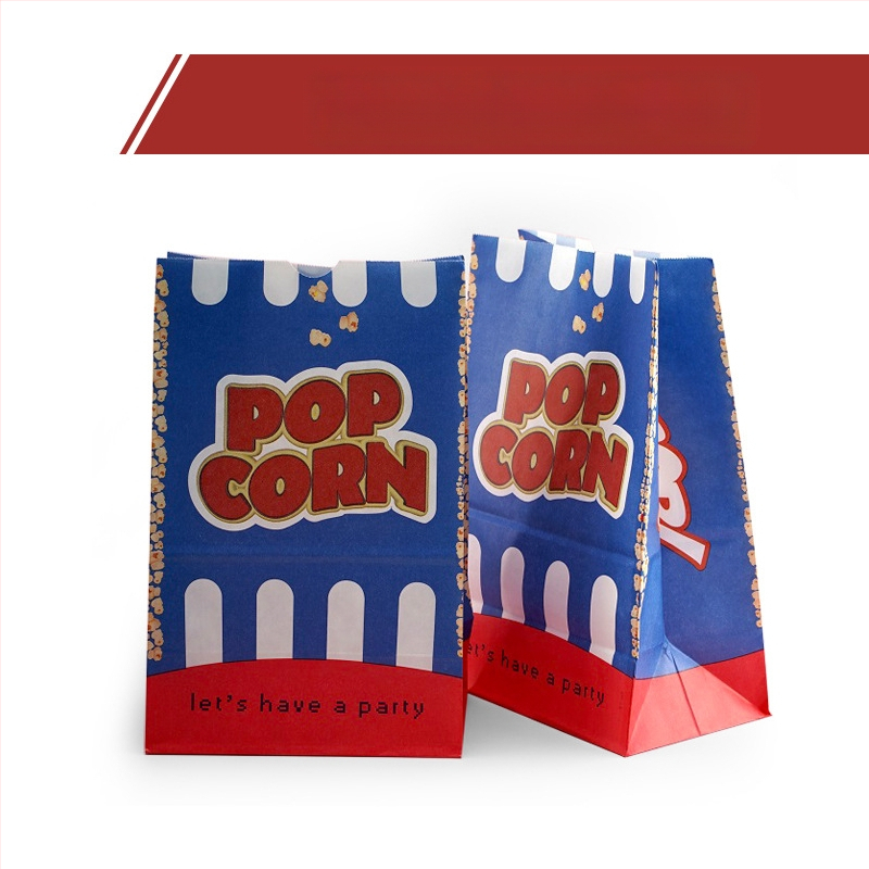 Filmu popkorna papīra maisiņš piknika ballītes popkorna maisiņš sabiezināts eļļas necaurlaidīgs pārklāts kraftpapīra maisiņš pārtikas iepakojuma maisiņš