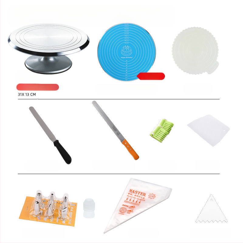 Torto kepimo stalo kepimo įrankių rinkinys, aliuminio lydinio padėklas, besisukantis tepinėlis, buitinis komercinis dekoravimo kepimo stalas