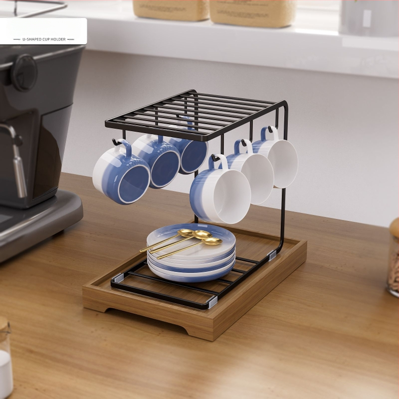 Διπλή στρώση δημιουργικής θήκης αποστράγγισης ποτηριών Δημιουργική κρεμάστρα για φλιτζάνια καφέ Οικιακής χρήσης Ράφι αποθήκευσης γυαλιού για κούπες Ράφι αποθήκευσης