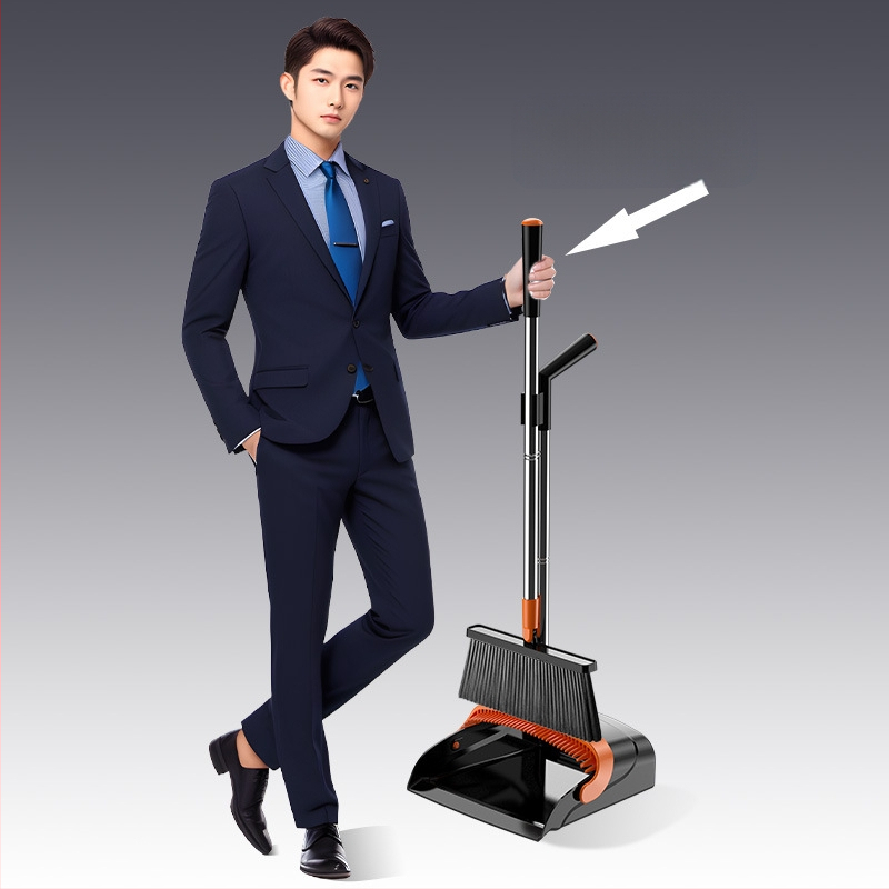 Užsienio prekybos praplatintas ir pastorintas sulankstomas šluotos ir šiukšliadėžės rinkinys valymui, kuris nesurenka plaukų, sulankstoma šluota