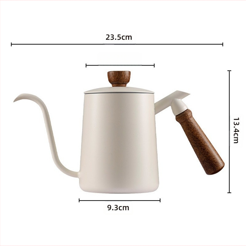 600 ml medžio masyvo rankenos pakabinamas kavos virimo puodas su ausimis, nerūdijančio plieno, plonos burnos puodas, smailios burnos puodas, ilgas burnos puodas, rankinis lauko puodas