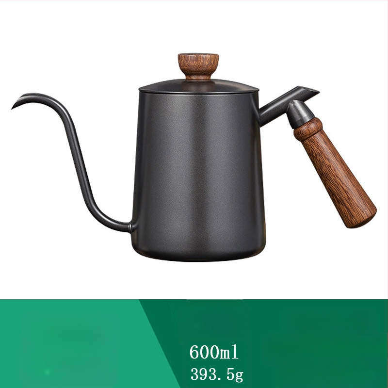 600 ml medžio masyvo rankenos pakabinamas kavos virimo puodas su ausimis, nerūdijančio plieno, plonos burnos puodas, smailios burnos puodas, ilgas burnos puodas, rankinis lauko puodas