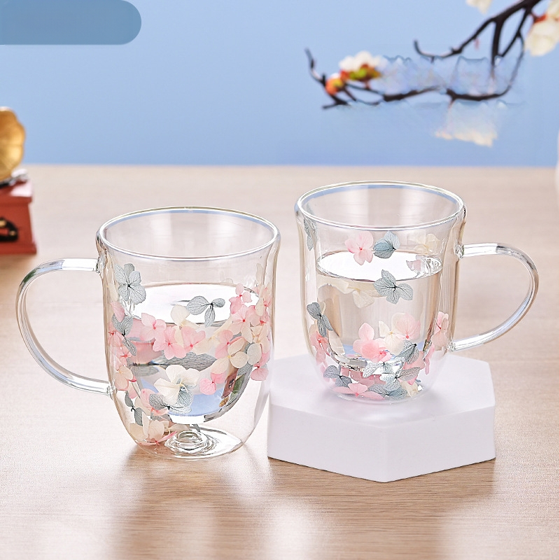 Majapidamises kasutatav kõrge borosilikaadist soojusisolatsiooniga tass, mahlatass, igavene lill, kahekihiline piimaklaas, kaasas kingitus, kõrge värviväärtusega klaas