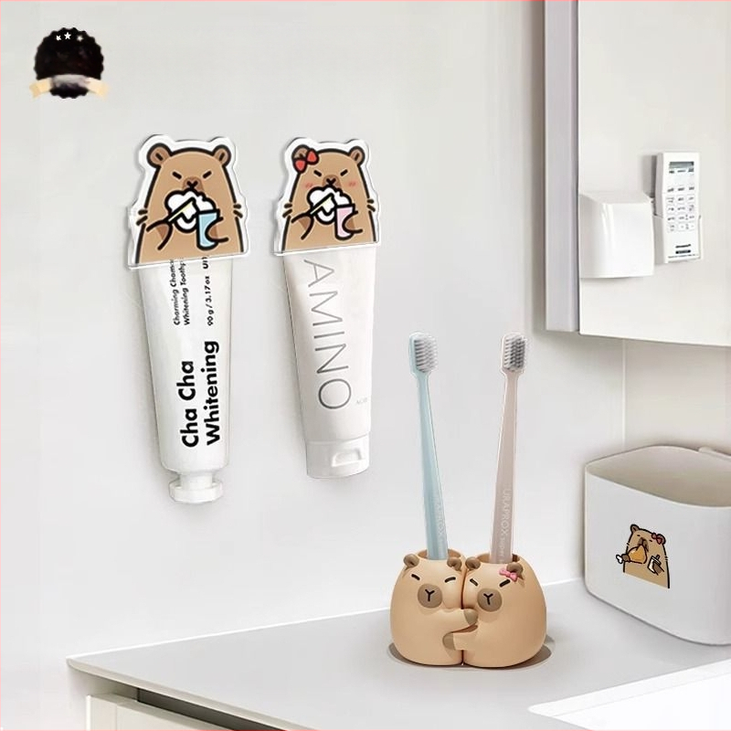 Kūrybingos poros vonios kambario neperforuotas dantų šepetėlių laikiklis, laikymo lentynėlė, mielas dantų laikymo dantų pastos laikiklis, veido valiklio laikiklis