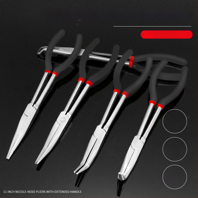 Skersinės prailginimo replės smailiomis nosimis, tinka 11 colių O formos užspaudimo galvutei, uždegimo žvakių išjungimo replėms, alyvos vamzdžių atskyrimo replėms