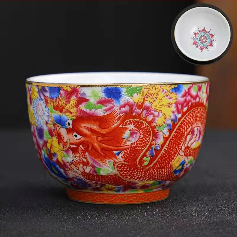 Emalio meistro puodelis, keraminis kung fu arbatos rinkinys, vieno puodelio, „Jianzha“ asmeninis arbatos degustacijos puodelis, „Cloisonne Palace“, dešimties tūkstančių gėlių didelis arbatos puodelis