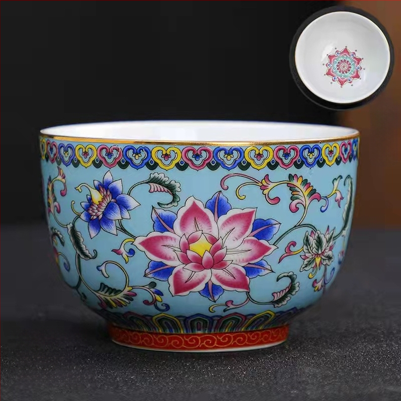 Emalio meistro puodelis, keraminis kung fu arbatos rinkinys, vieno puodelio, „Jianzha“ asmeninis arbatos degustacijos puodelis, „Cloisonne Palace“, dešimties tūkstančių gėlių didelis arbatos puodelis
