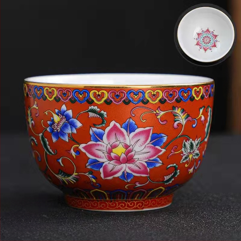 Emalio meistro puodelis, keraminis kung fu arbatos rinkinys, vieno puodelio, „Jianzha“ asmeninis arbatos degustacijos puodelis, „Cloisonne Palace“, dešimties tūkstančių gėlių didelis arbatos puodelis