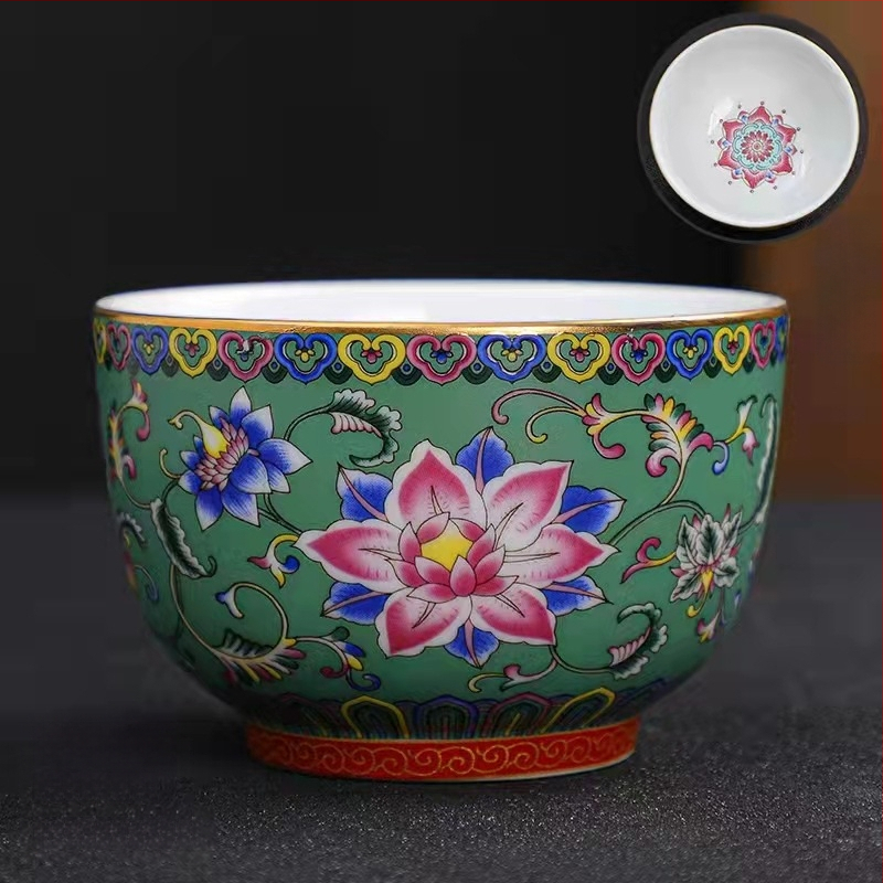 Emalio meistro puodelis, keraminis kung fu arbatos rinkinys, vieno puodelio, „Jianzha“ asmeninis arbatos degustacijos puodelis, „Cloisonne Palace“, dešimties tūkstančių gėlių didelis arbatos puodelis