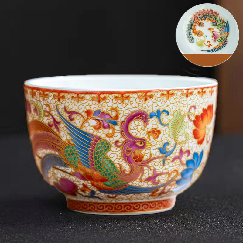 Emalio meistro puodelis, keraminis kung fu arbatos rinkinys, vieno puodelio, „Jianzha“ asmeninis arbatos degustacijos puodelis, „Cloisonne Palace“, dešimties tūkstančių gėlių didelis arbatos puodelis