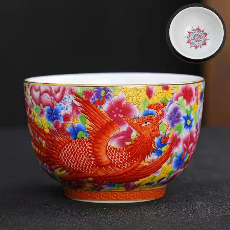 Emalio meistro puodelis, keraminis kung fu arbatos rinkinys, vieno puodelio, „Jianzha“ asmeninis arbatos degustacijos puodelis, „Cloisonne Palace“, dešimties tūkstančių gėlių didelis arbatos puodelis