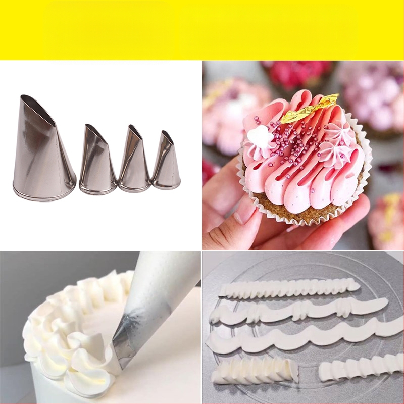 Sirge roosiga kinnitatud suu, 4-osaline kroonlehe suu, roostevabast terasest kreemikaunistustega küpsetamisvahend, eriti suur lame suu