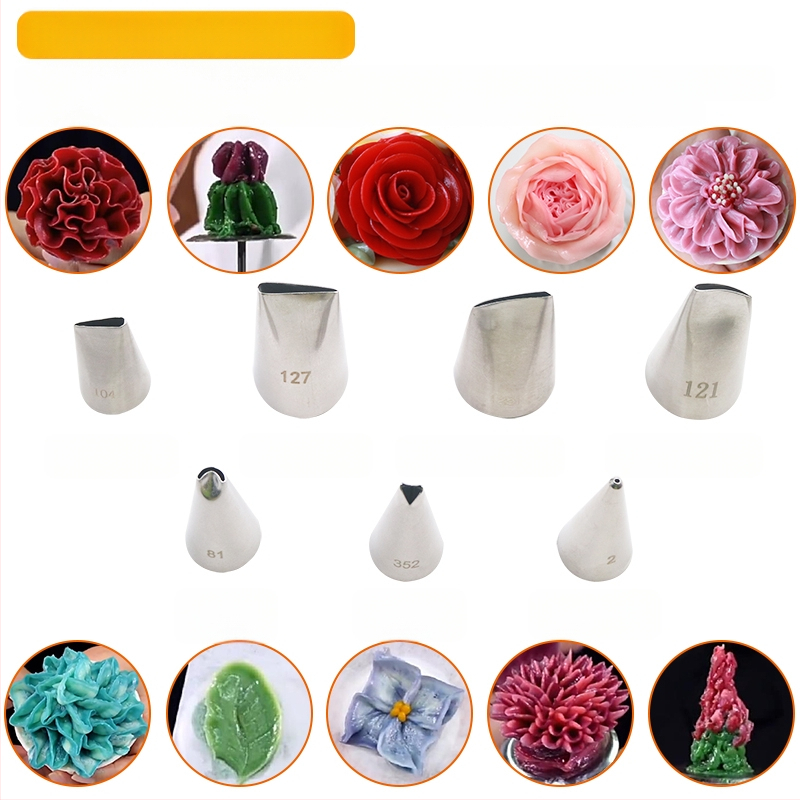 Sirge roosiga kinnitatud suu, 4-osaline kroonlehe suu, roostevabast terasest kreemikaunistustega küpsetamisvahend, eriti suur lame suu