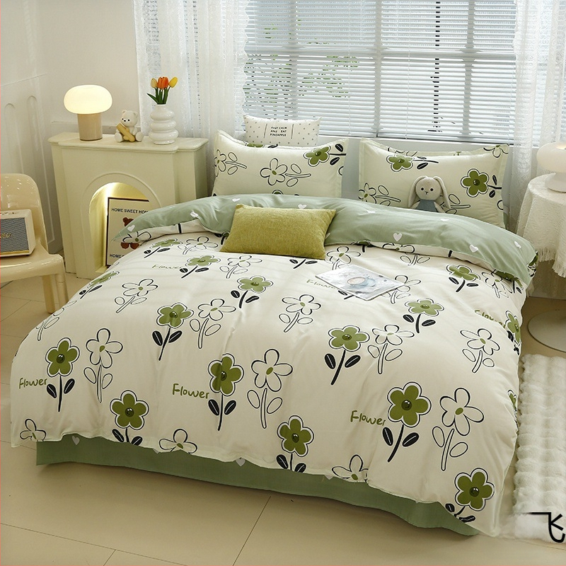 „Ding Color Small Fresh INS Style“ medvilnės ir lino odos draugiškas medvilnės šlifavimo vilnos augalinio šilkmedžio šilko keturių dalių komplektas studentų bendrabučio trijų dalių komplektas