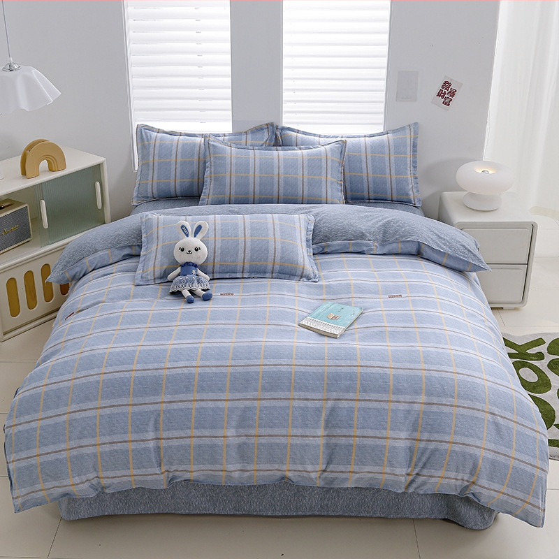 „Ding Color Small Fresh INS Style“ medvilnės ir lino odos draugiškas medvilnės šlifavimo vilnos augalinio šilkmedžio šilko keturių dalių komplektas studentų bendrabučio trijų dalių komplektas