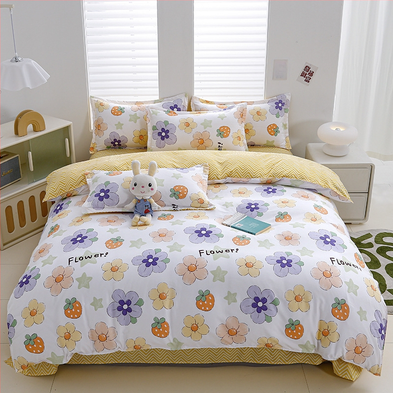 „Ding Color Small Fresh INS Style“ medvilnės ir lino odos draugiškas medvilnės šlifavimo vilnos augalinio šilkmedžio šilko keturių dalių komplektas studentų bendrabučio trijų dalių komplektas