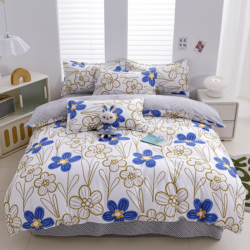 „Ding Color Small Fresh INS Style“ medvilnės ir lino odos draugiškas medvilnės šlifavimo vilnos augalinio šilkmedžio šilko keturių dalių komplektas studentų bendrabučio trijų dalių komplektas